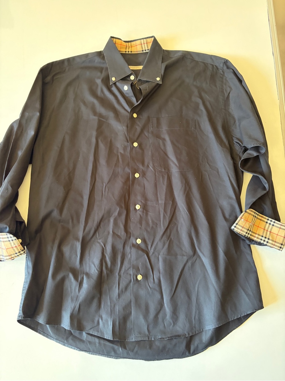Burberry London black men long sleeve button down shirt size large plaid detail